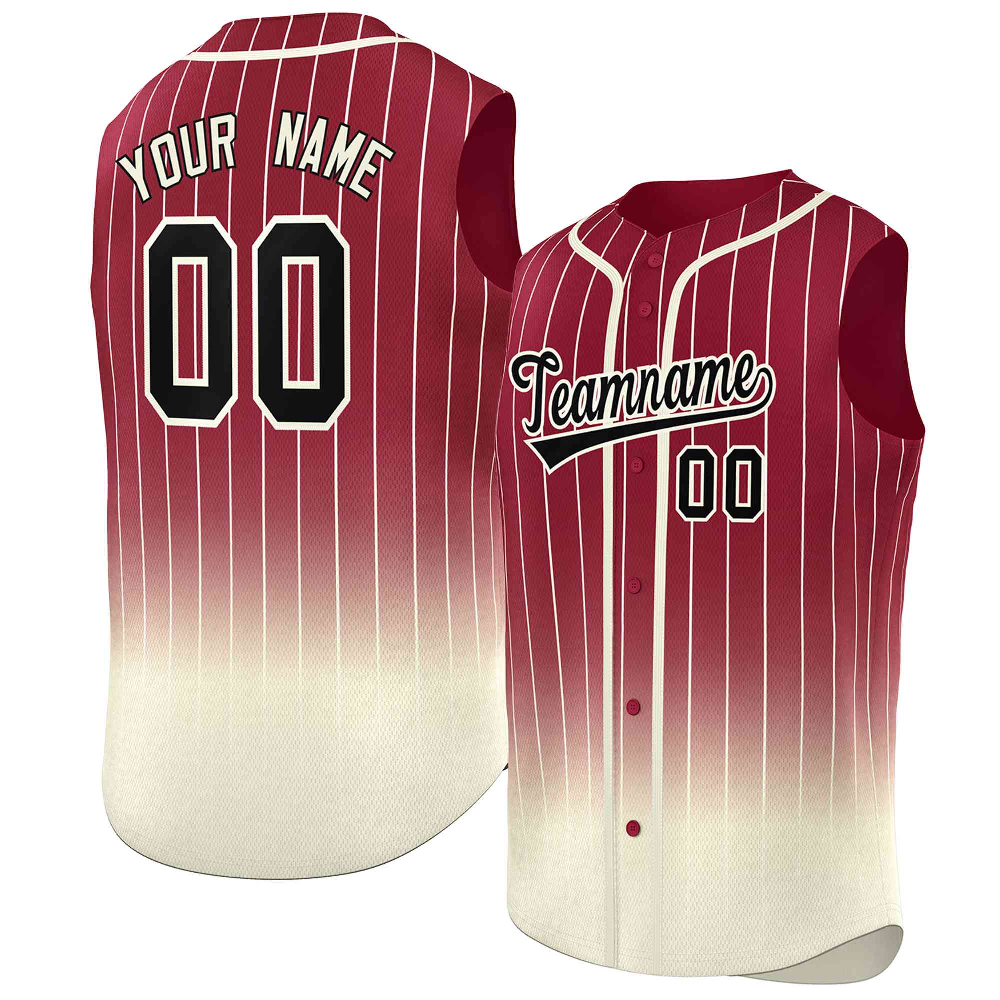 Custom Crimson Cream Gradient stripe Fashion Authentic Sleeveless Baseball Jersey