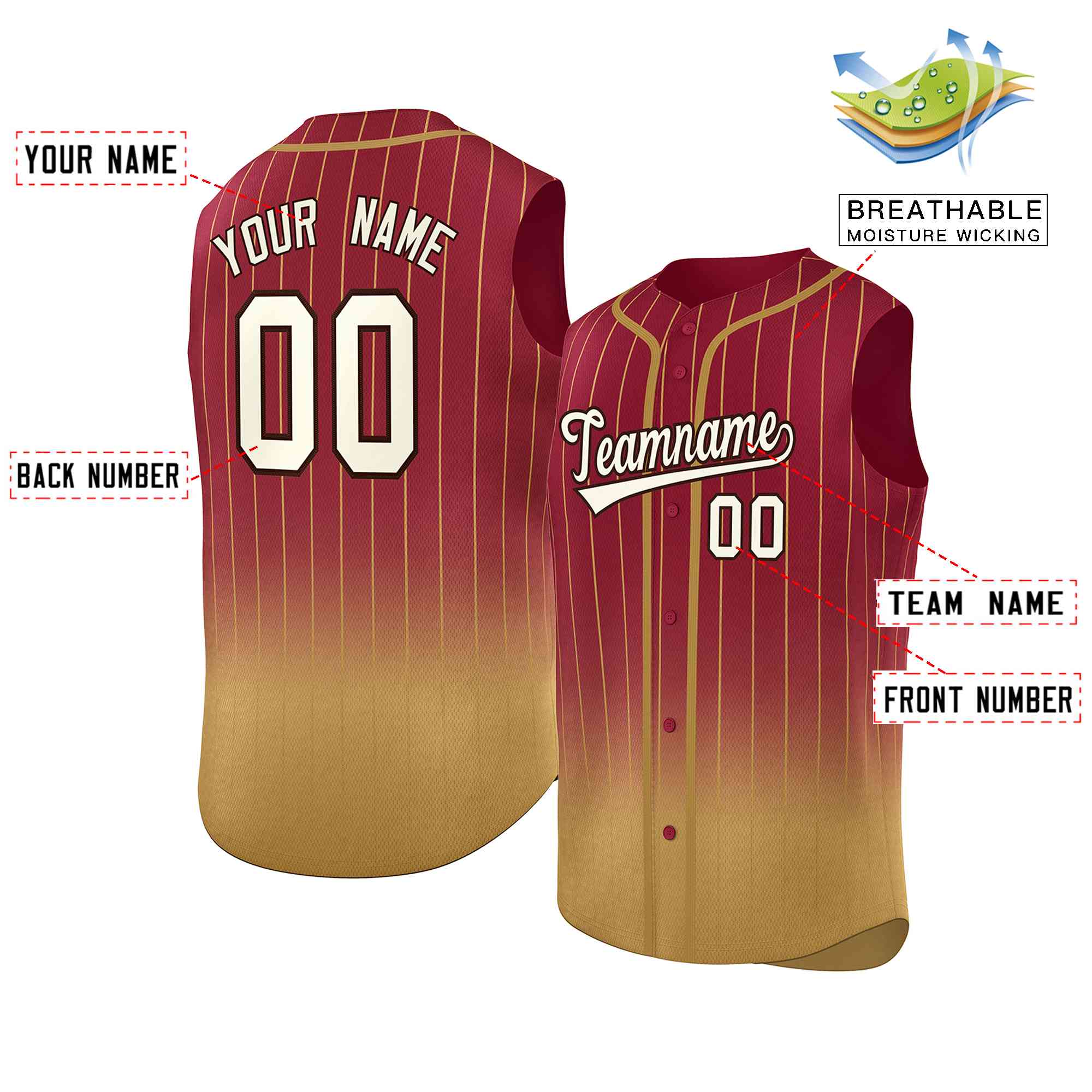 Custom Crimson Old Gold Gradient stripe Fashion Authentic Sleeveless Baseball Jersey