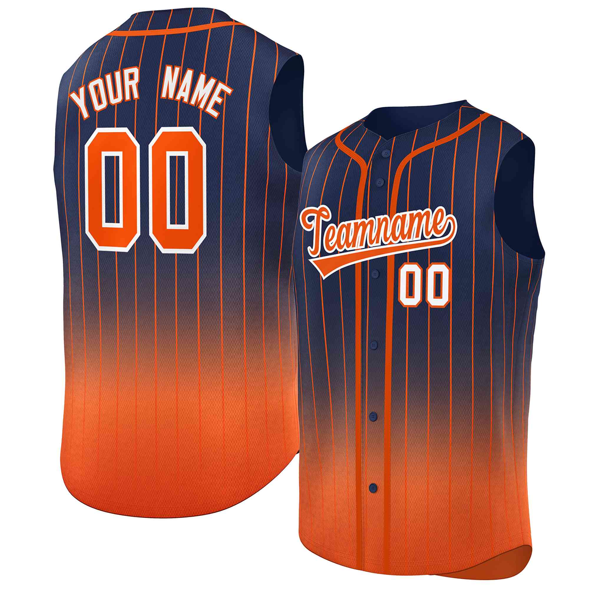 Maillot de baseball sans manches, personnalisé, rayures dégradées, bleu marine, Orange, mode authentique