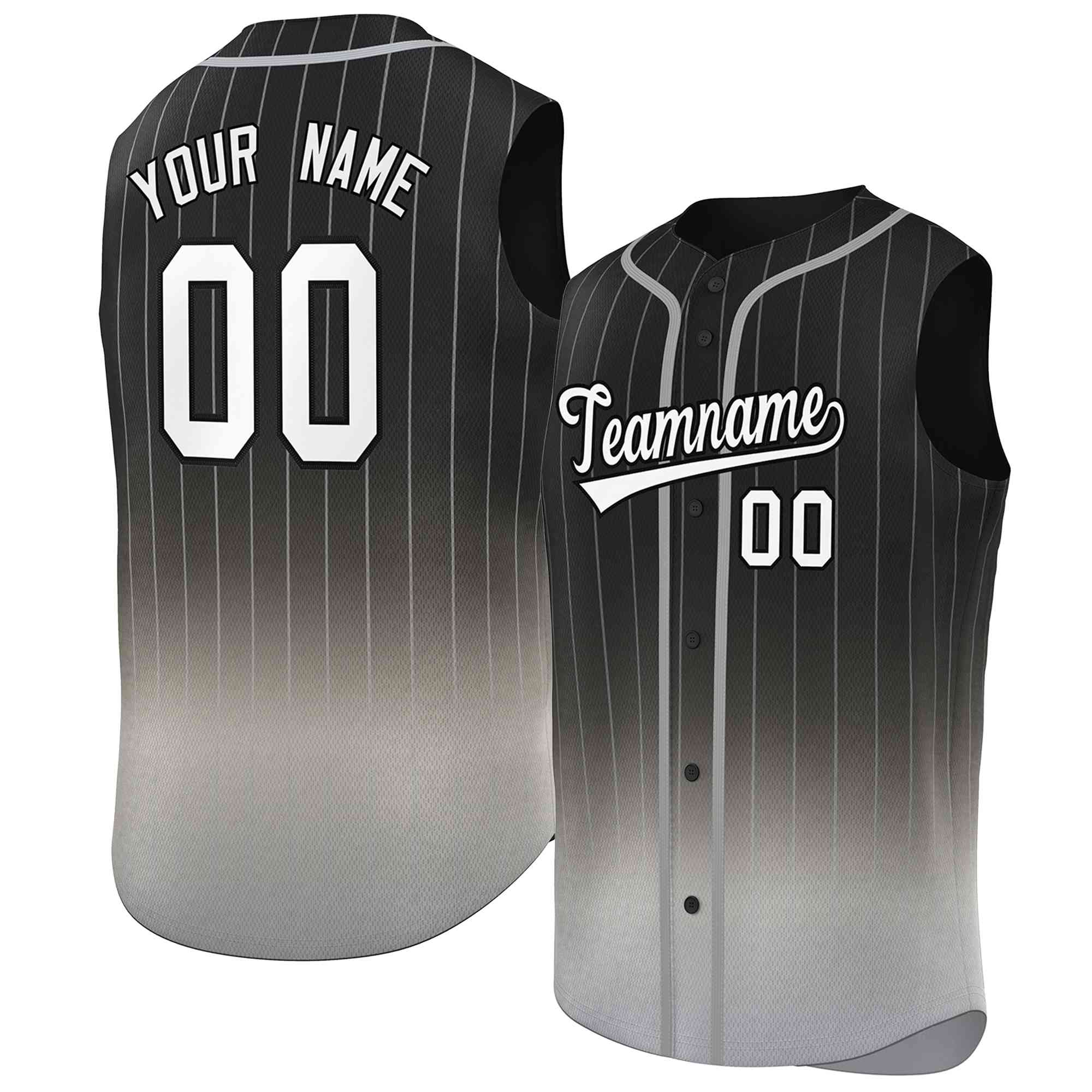 Maillot de baseball sans manches, personnalisé, à rayures dégradées, noir et gris, mode authentique