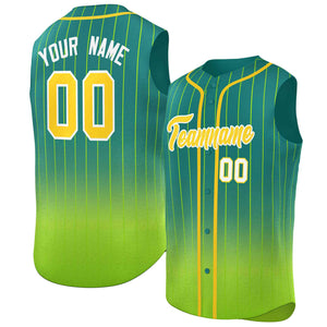 Custom Kelly Green Neon Green Gradient stripe Fashion Authentic Sleeveless Baseball Jersey