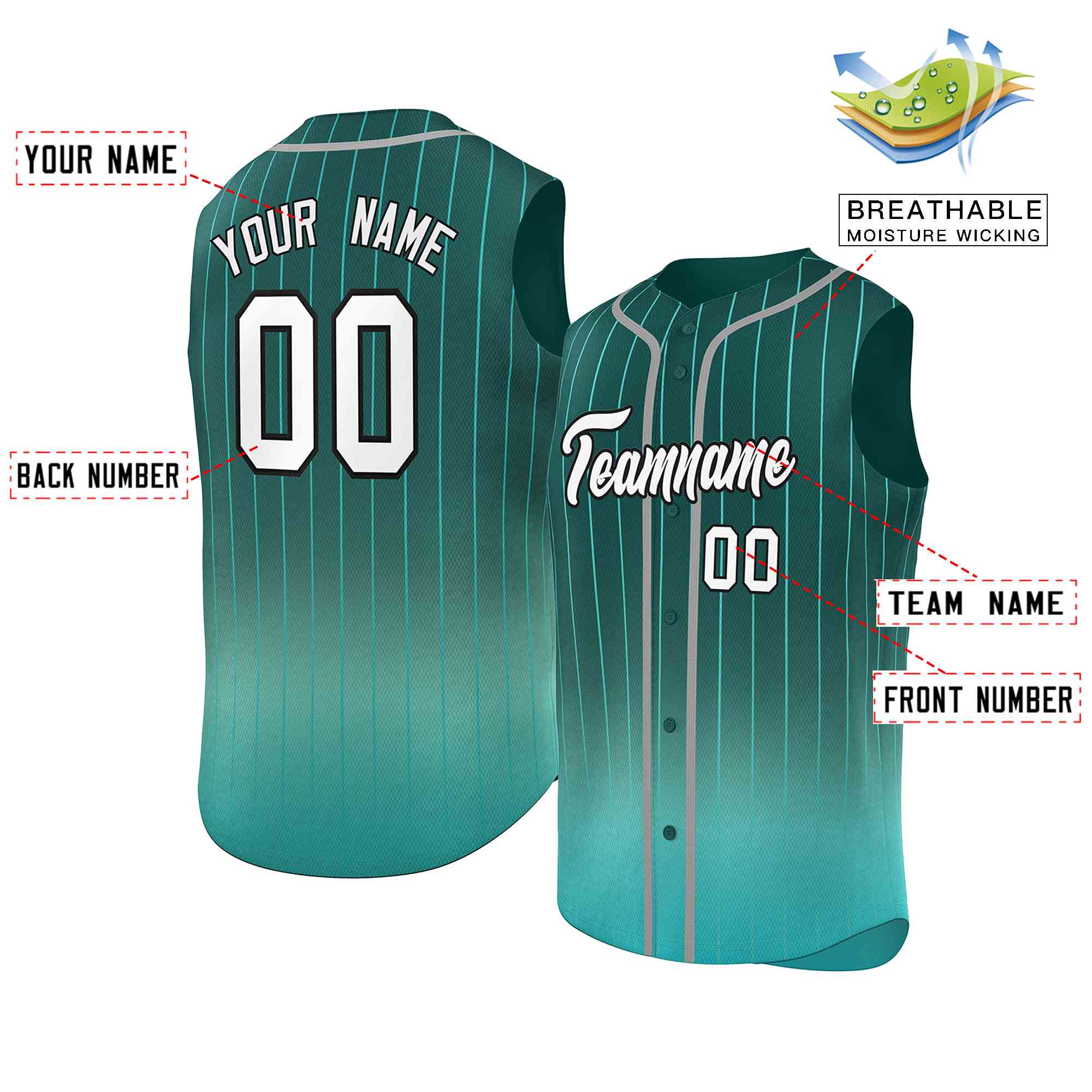 Custom Aqua Light Green Gradient stripe Fashion Authentic Sleeveless Baseball Jersey