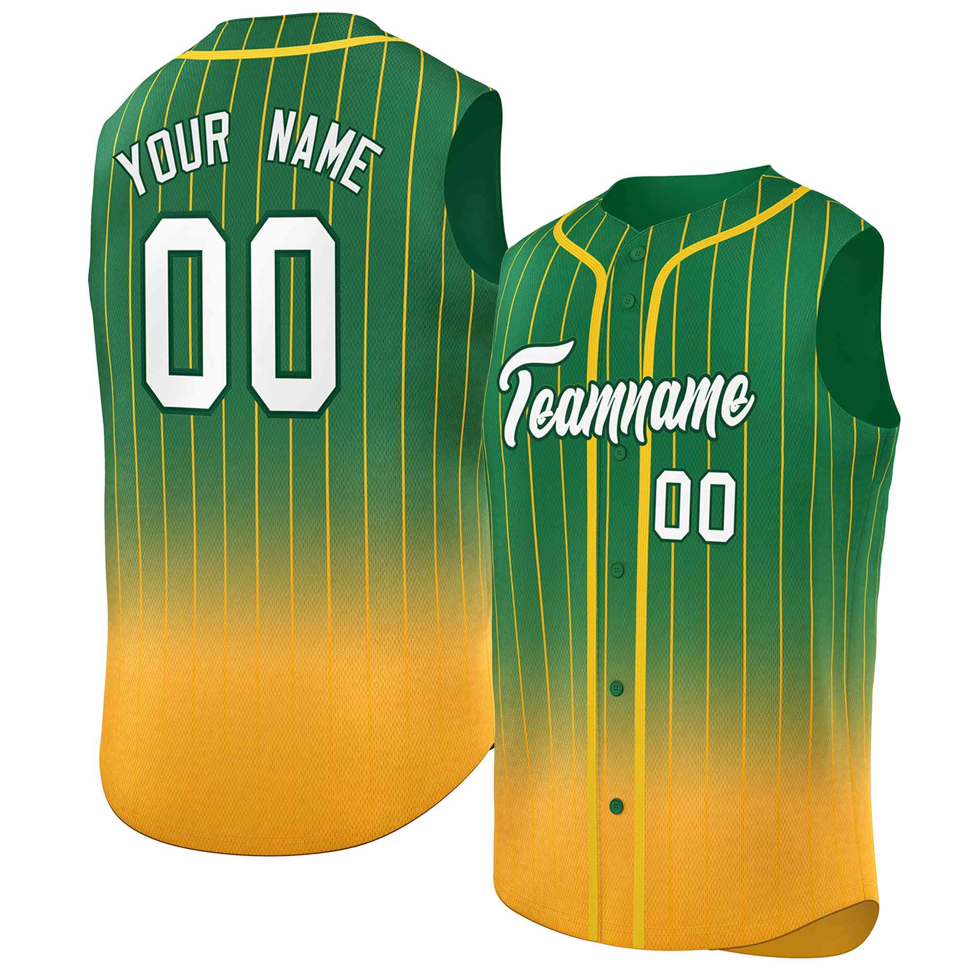 Maillot de Baseball sans manches, personnalisé, vert, jaune, dégradé, mode, authentique, à la mode