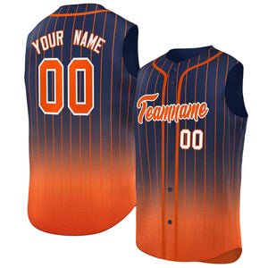 Custom Navy Orange Gradient stripe Fashion Authentic Sleeveless Baseball Jersey