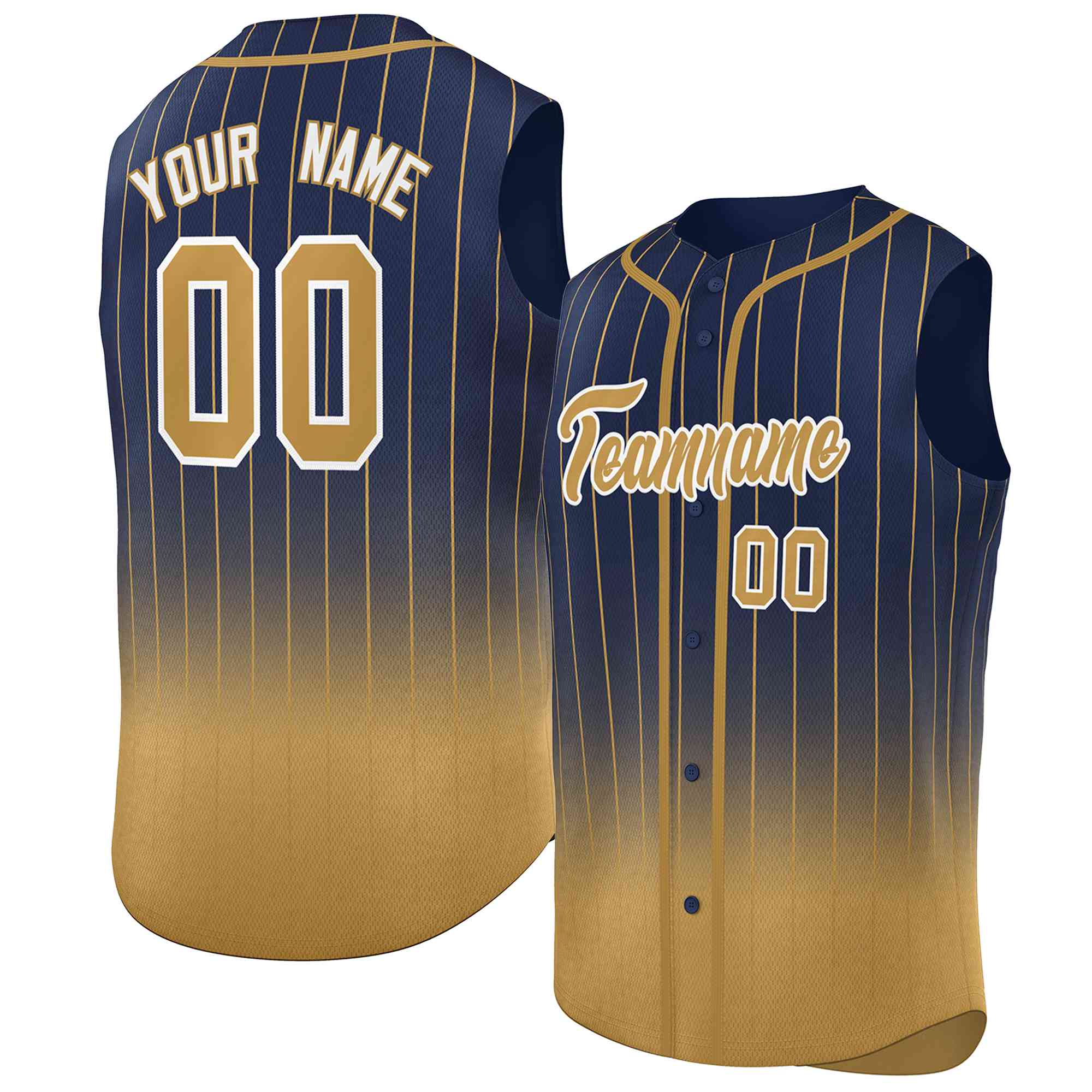 Custom Royal Old Gold Gradient stripe Fashion Authentic Sleeveless Baseball Jersey