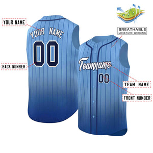 Custom Light Blue Navy Gradient stripe Fashion Authentic Sleeveless Baseball Jersey