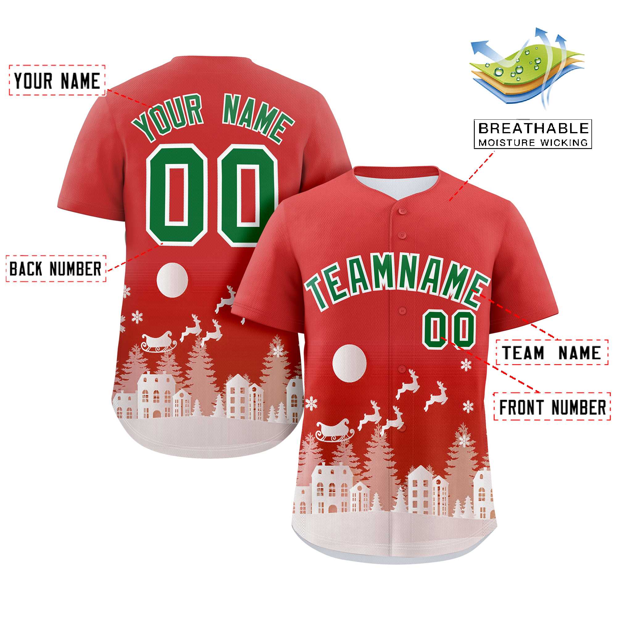 Custom Red White Christmas Graffiti Pattern Authentic Baseball Jersey