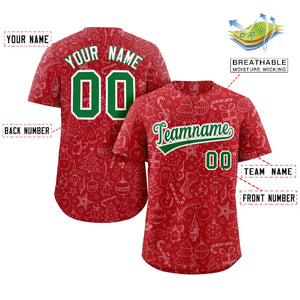 Custom Red Christmas Graffiti Pattern Authentic Baseball Jersey