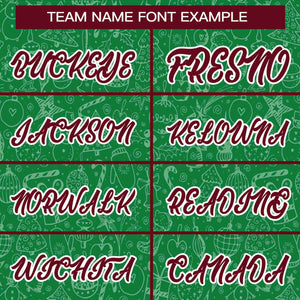 Custom Green Crimson-White Christmas Graffiti Pattern Authentic Baseball Jersey