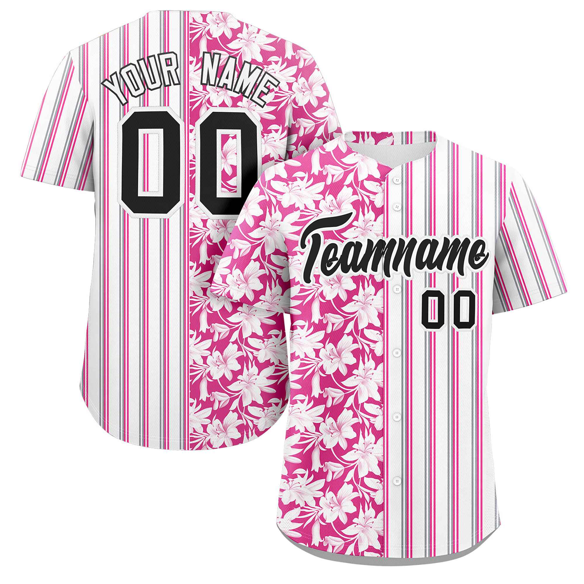 Custom White Pink Hawaii Tropical Flower Stripe Fashion Baseball Jersey