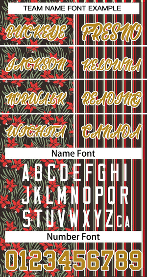Custom Black Red-Old Gold Hawaii Tropical Flower Stripe Fashion Baseball Jersey