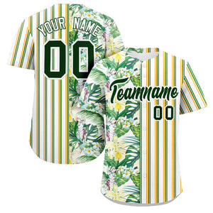 Custom White Green Hawaii Tropical Flower Stripe Fashion Baseball Jersey