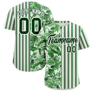 Custom Green Hawaii Tropical Flower Stripe Fashion Baseball Jersey