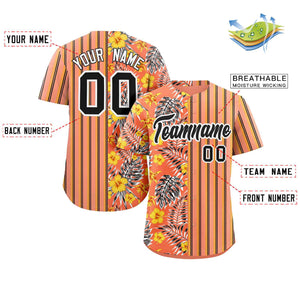 Custom Orange Black Hawaii Tropical Flower Stripe Fashion Baseball Jersey