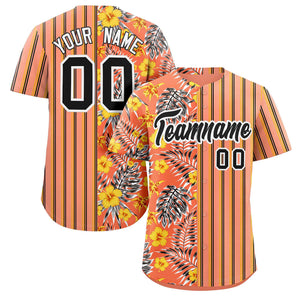 Custom Orange Black Hawaii Tropical Flower Stripe Fashion Baseball Jersey