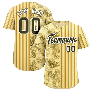 Custom Yellow Black Hawaii Tropical Flower Stripe Fashion Baseball Jersey