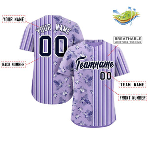 Custom Purple Black Hawaii Tropical Flower Stripe Fashion Baseball Jersey