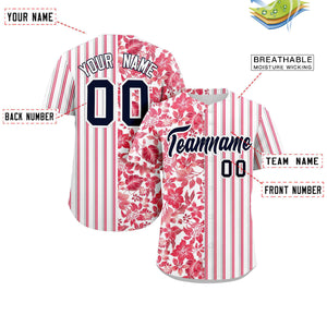 Custom White Red-Gray Hawaii Tropical Flower Stripe Fashion Baseball Jersey