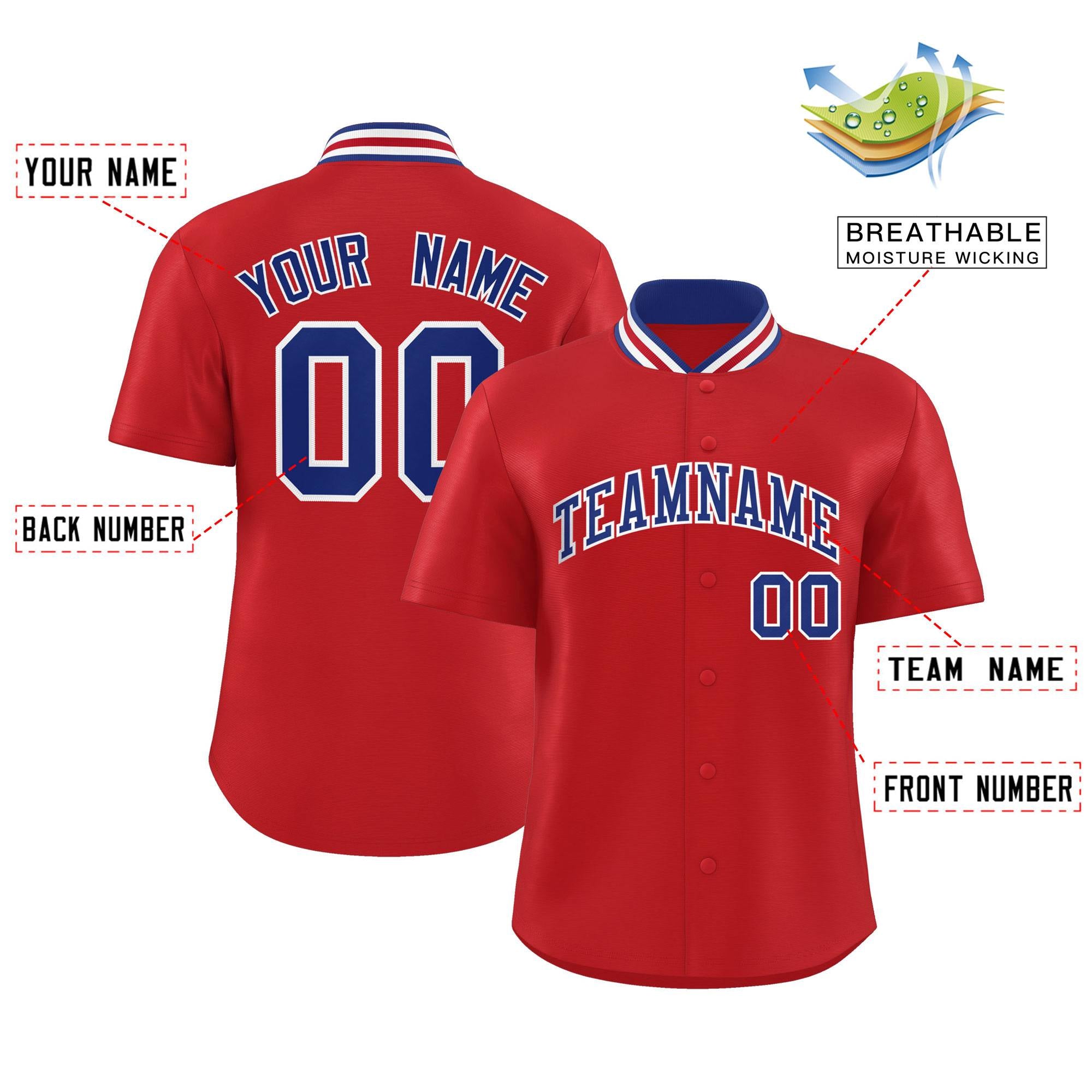 Custom Red Classic Style Authentic Stand Collar Baseball Jersey