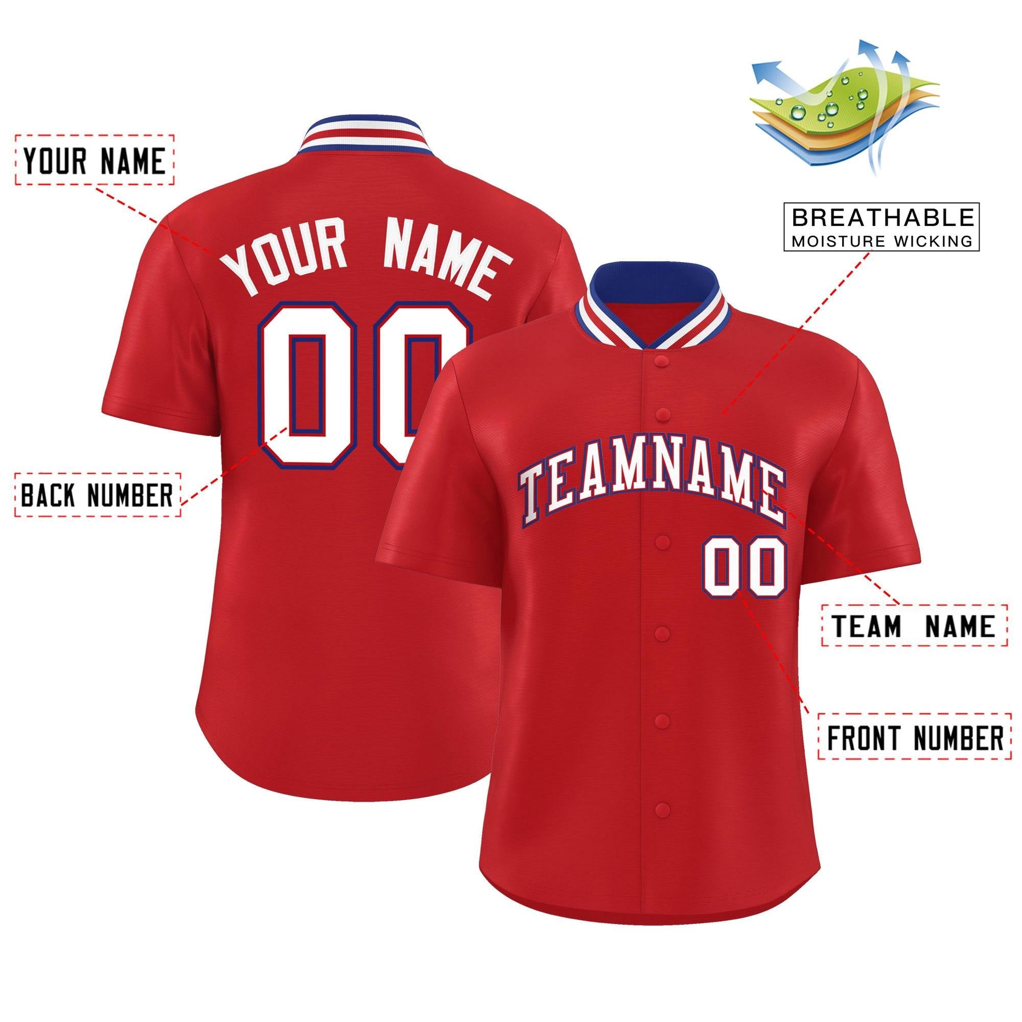 Custom Red Classic Style Authentic Stand Collar Baseball Jersey