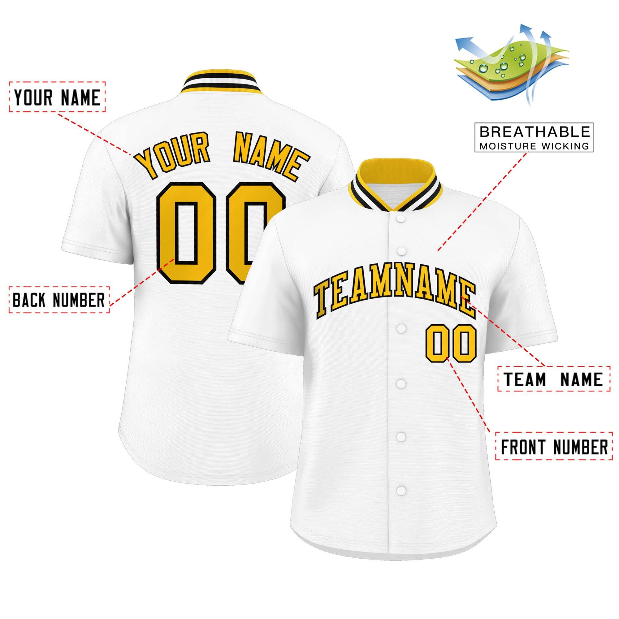 Custom White Classic Style Authentic Stand Collar Baseball Jersey