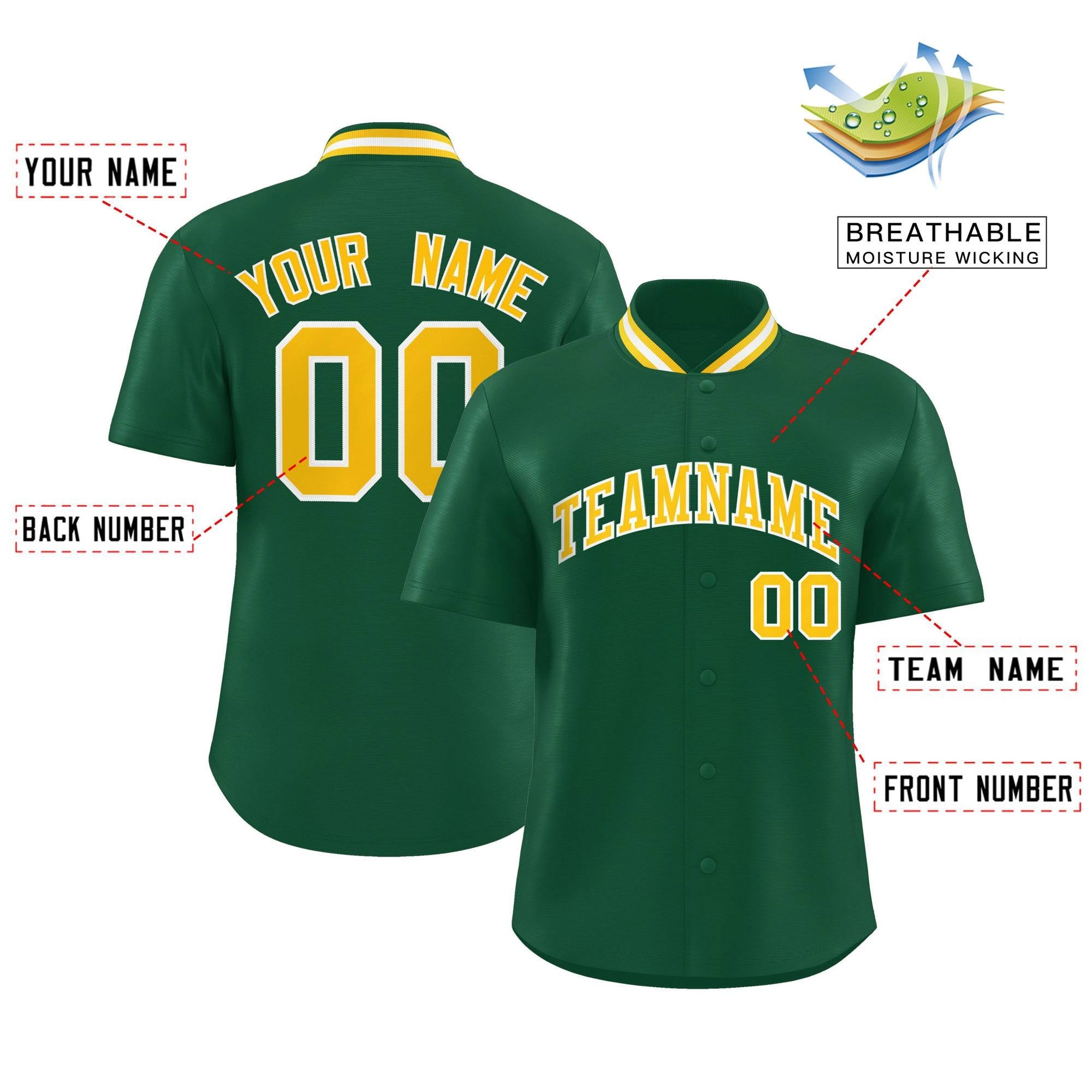 Custom Green Classic Style Authentic Stand Collar Baseball Jersey