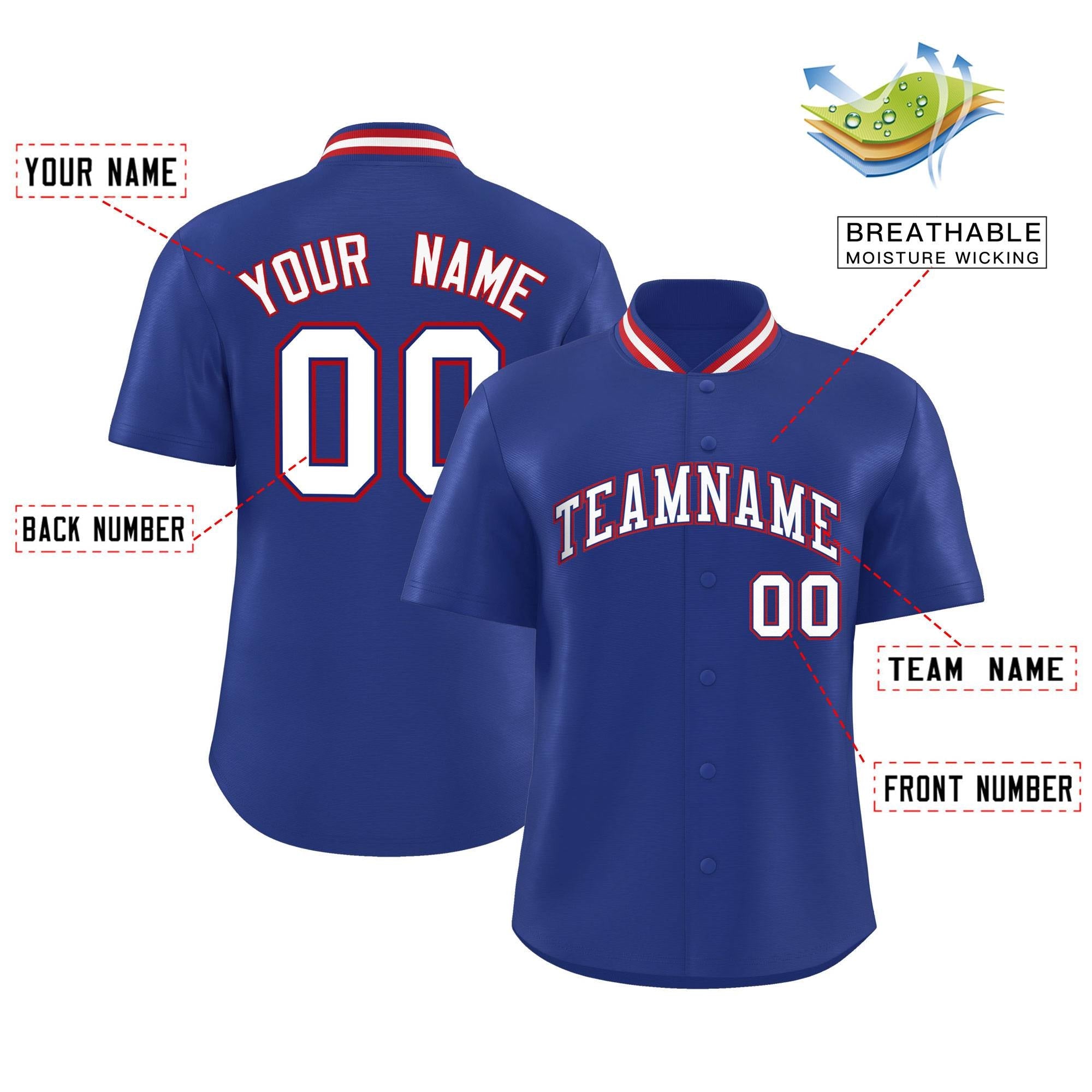 Custom Royal Classic Style Authentic Stand Collar Baseball Jersey