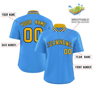 Custom Powder Blue Classic Style Authentic Stand Collar Baseball Jersey