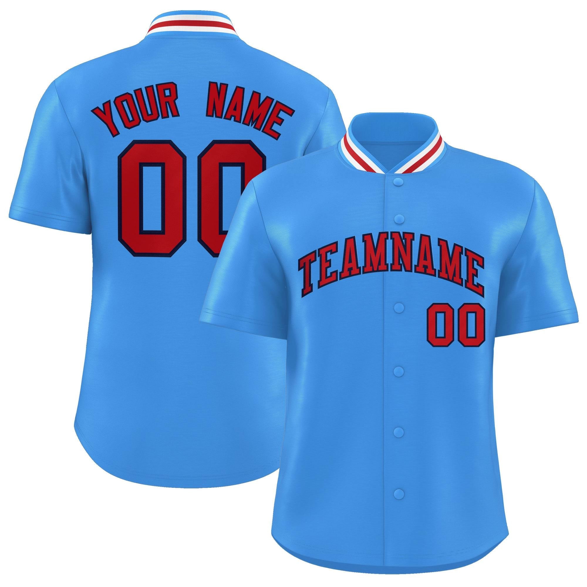 Custom Powder Blue Classic Style Authentic Stand Collar Baseball Jersey