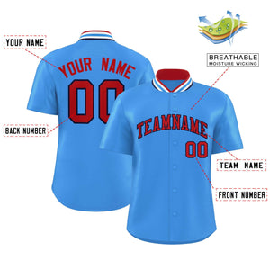 Custom Powder Blue Classic Style Authentic Stand Collar Baseball Jersey