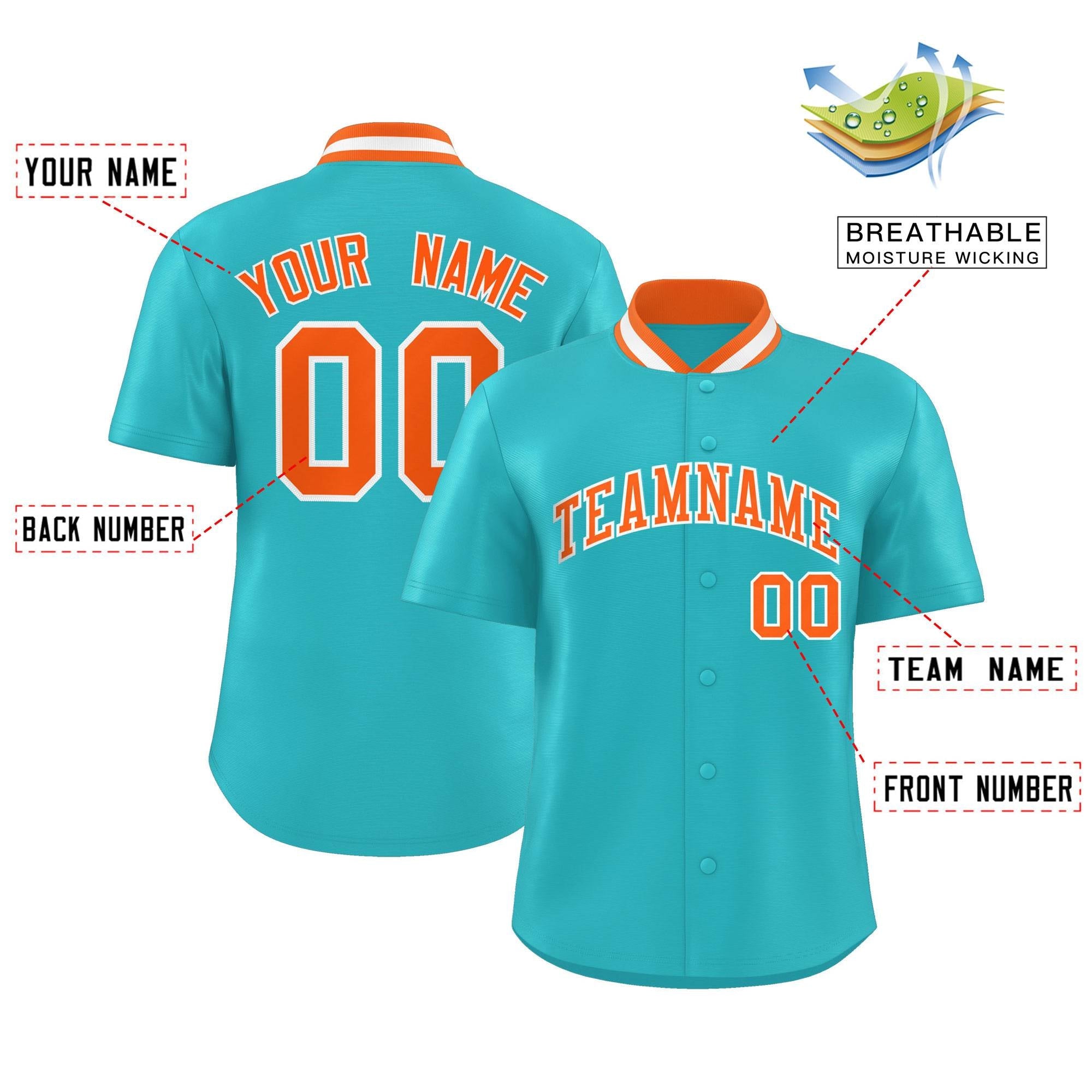 Custom Aqua Classic Style Authentic Stand Collar Baseball Jersey