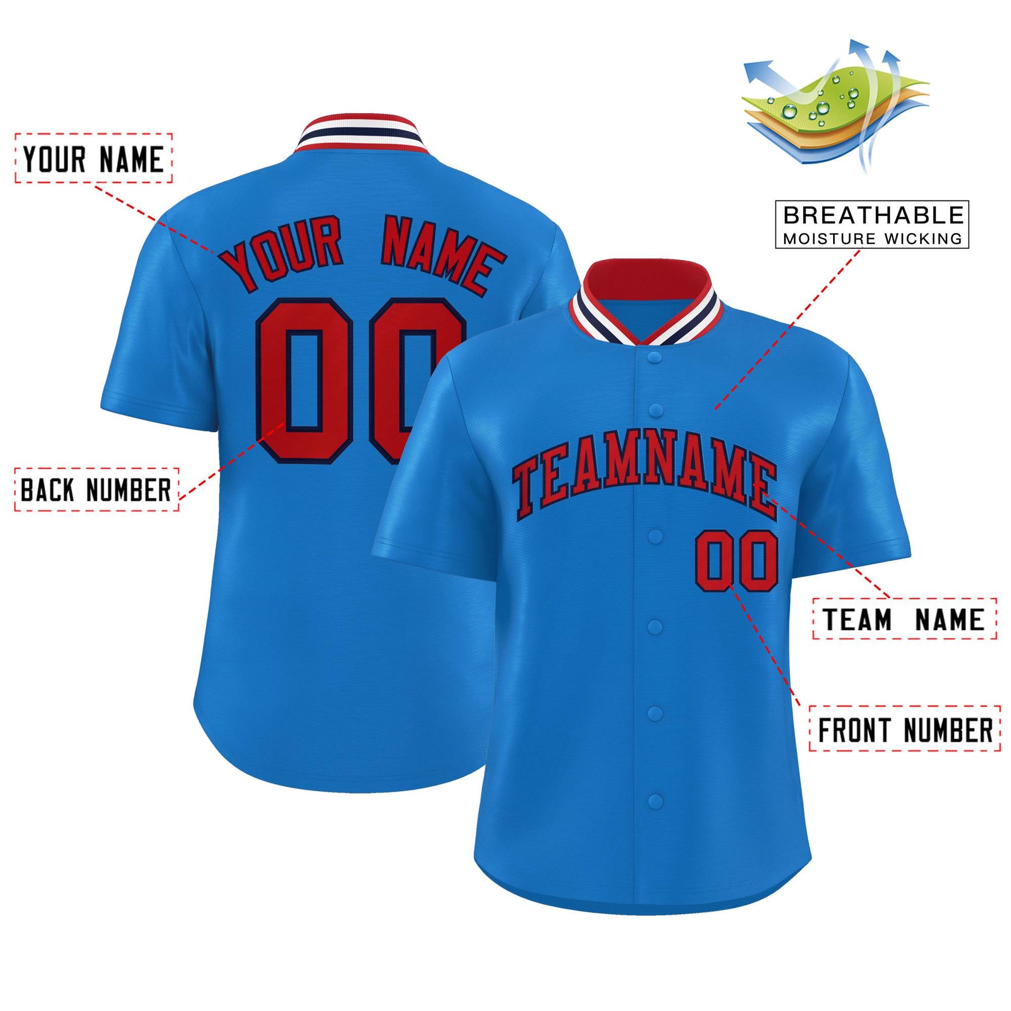 Custom Panther Blue Classic Style Authentic Stand Collar Baseball Jersey