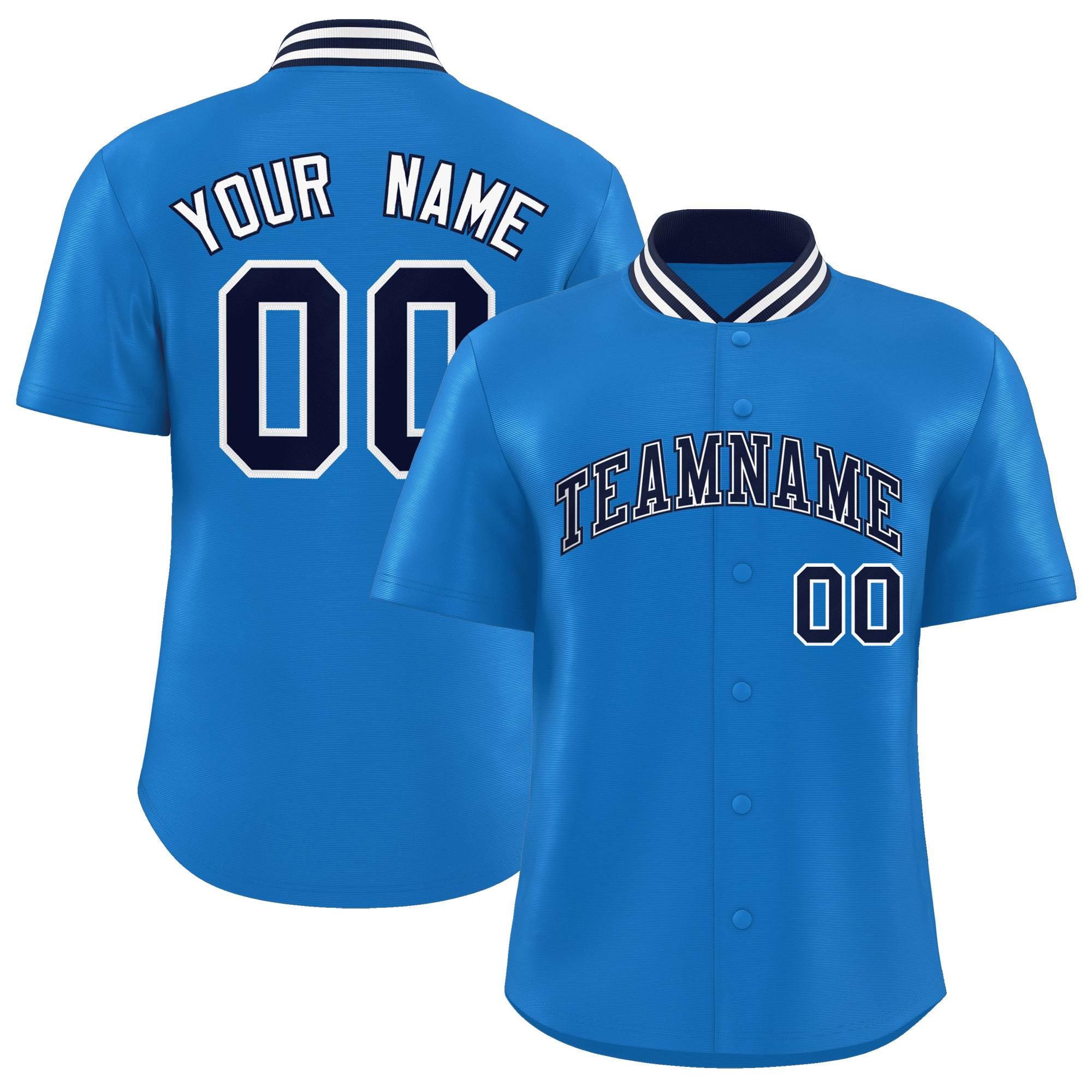 Custom Panther Blue Classic Style Authentic Stand Collar Baseball Jersey