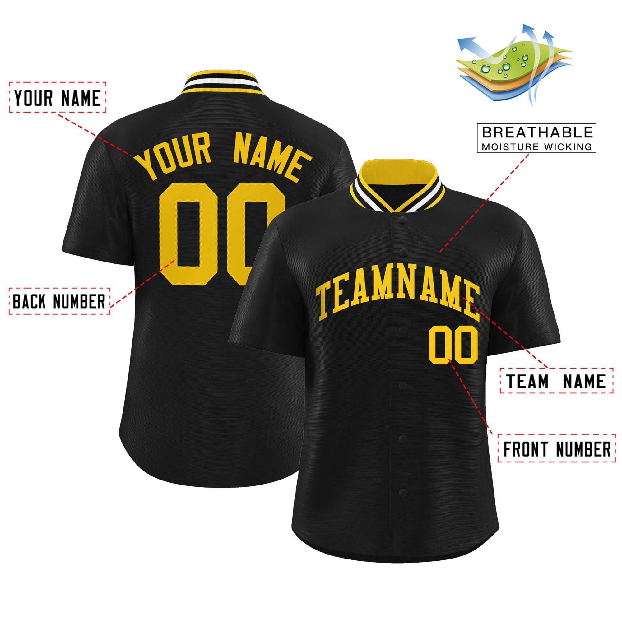 Custom Black Classic Style Authentic Stand Collar Baseball Jersey