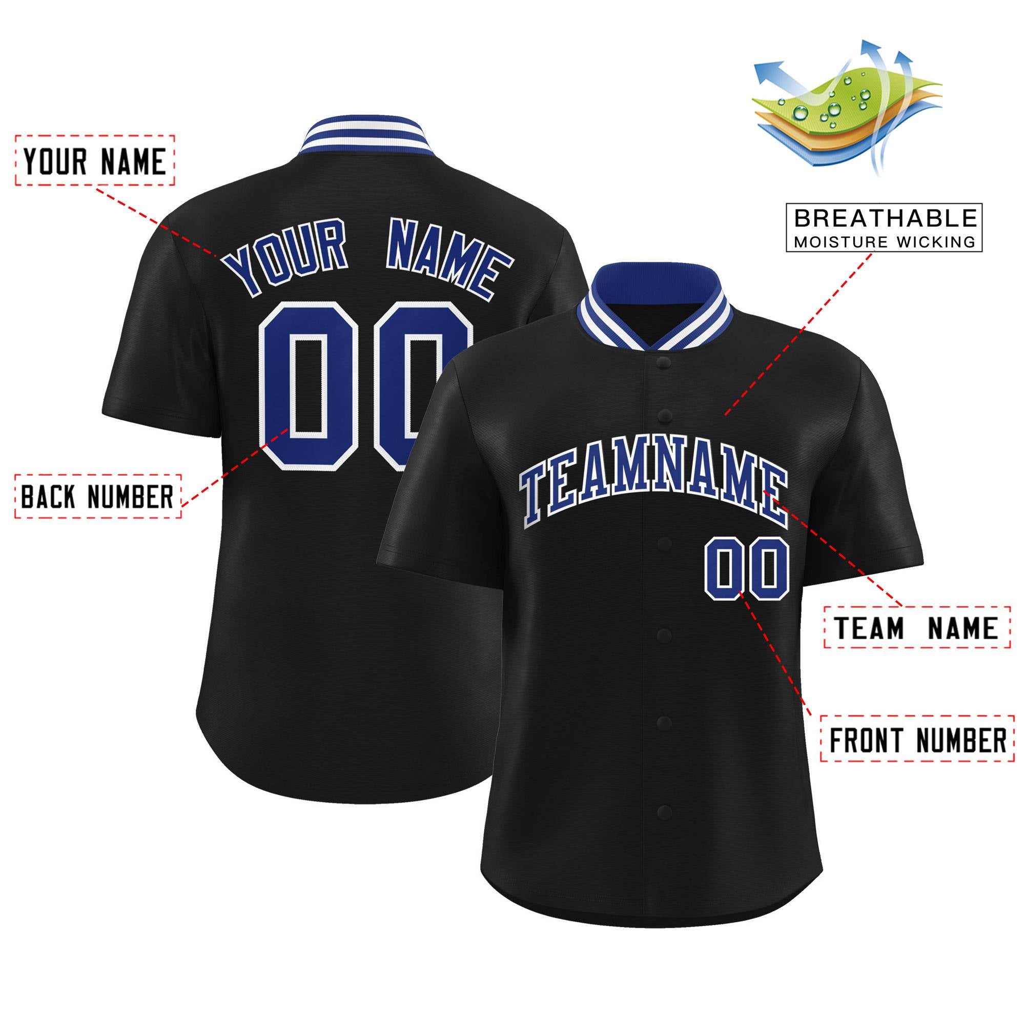 Custom Black Classic Style Authentic Stand Collar Baseball Jersey