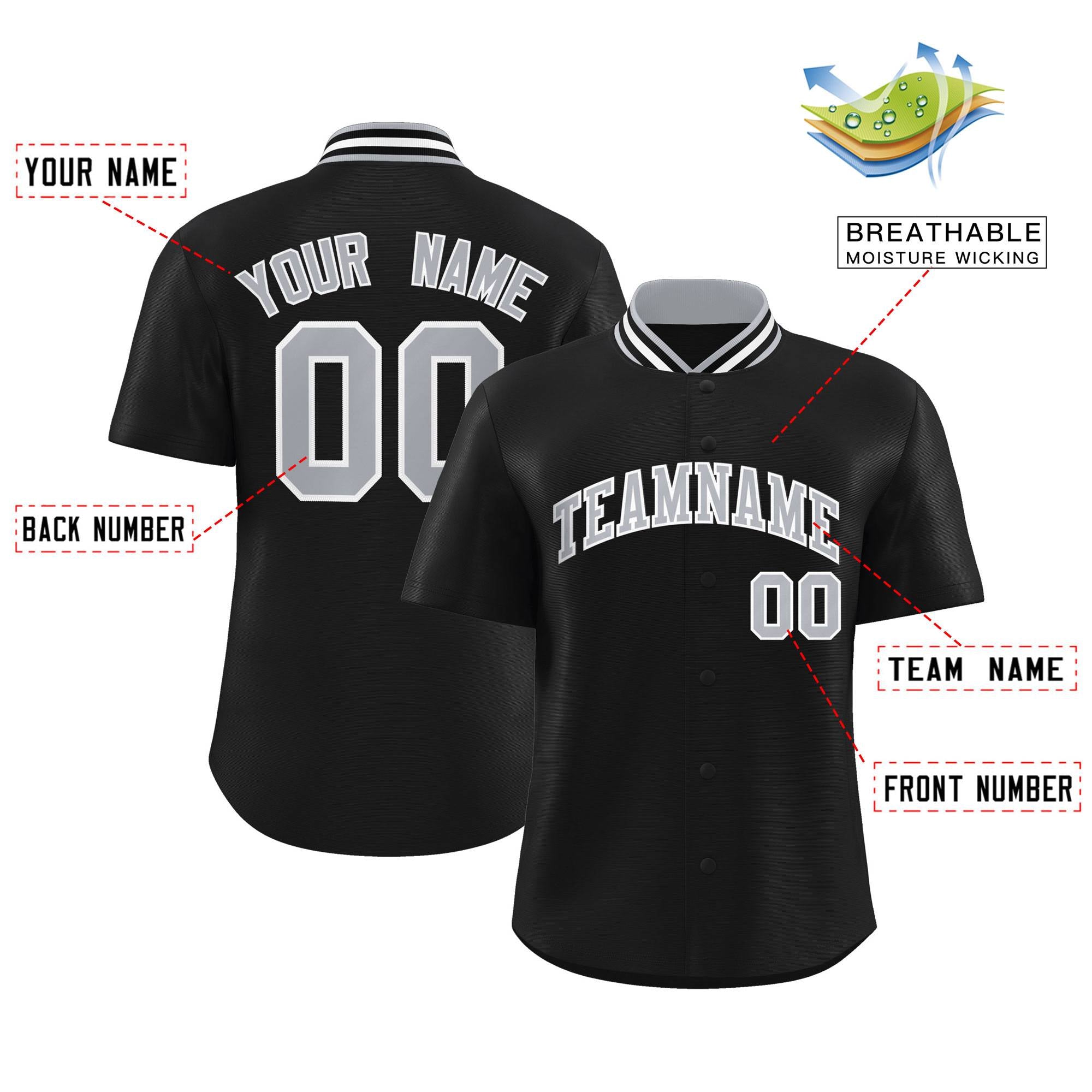 Custom Black Classic Style Authentic Stand Collar Baseball Jersey