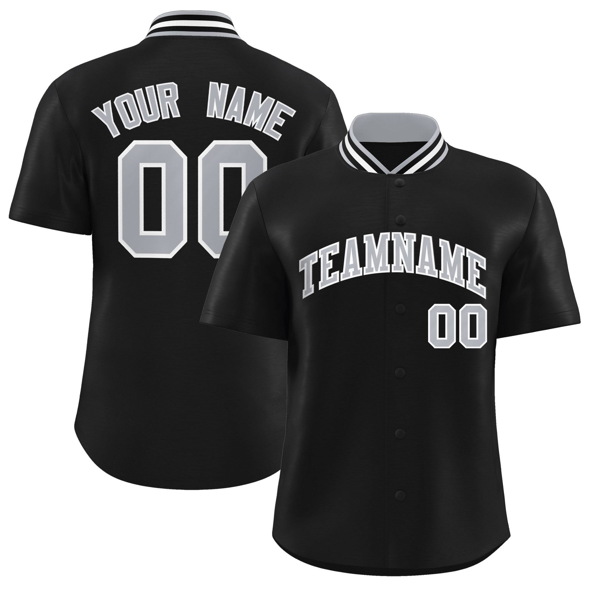 Custom Black Classic Style Authentic Stand Collar Baseball Jersey