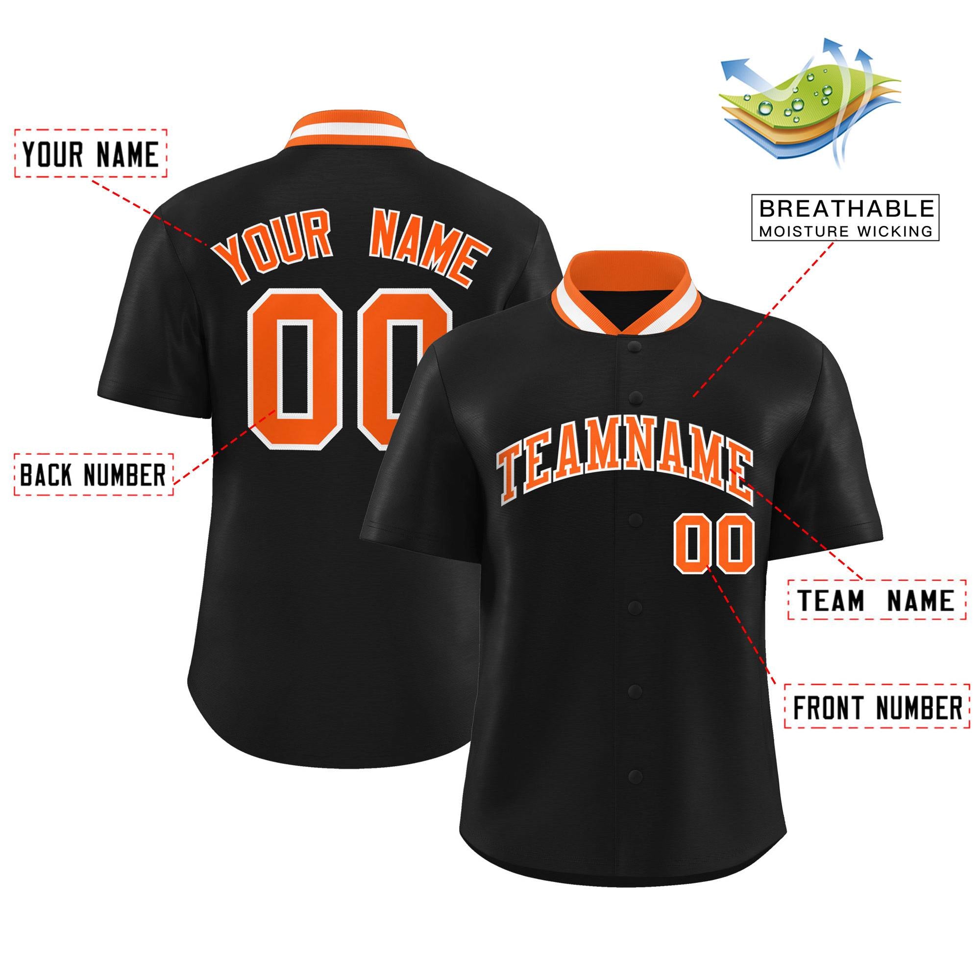 Custom Black Classic Style Authentic Stand Collar Baseball Jersey