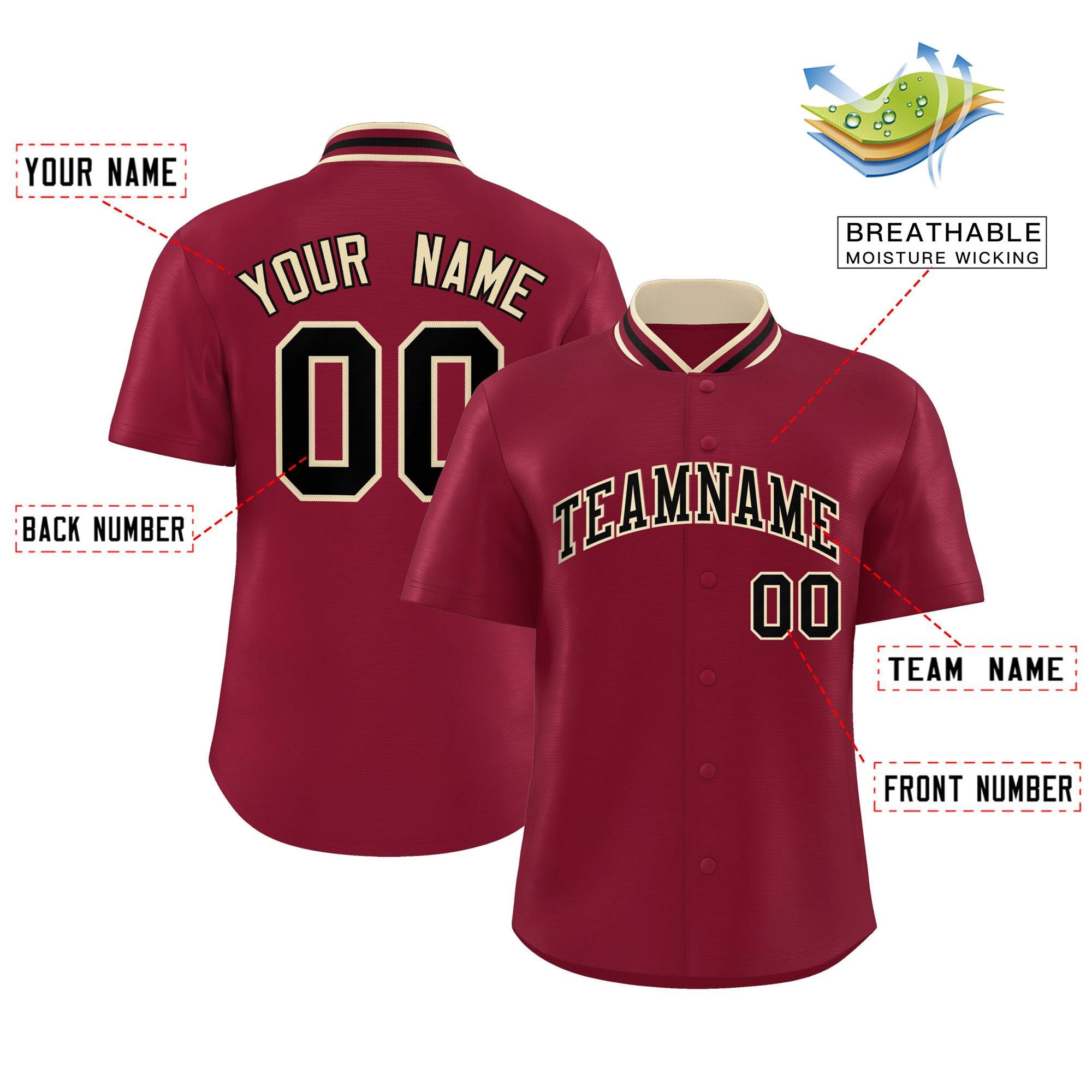 Custom Crimson Classic Style Authentic Stand Collar Baseball Jersey