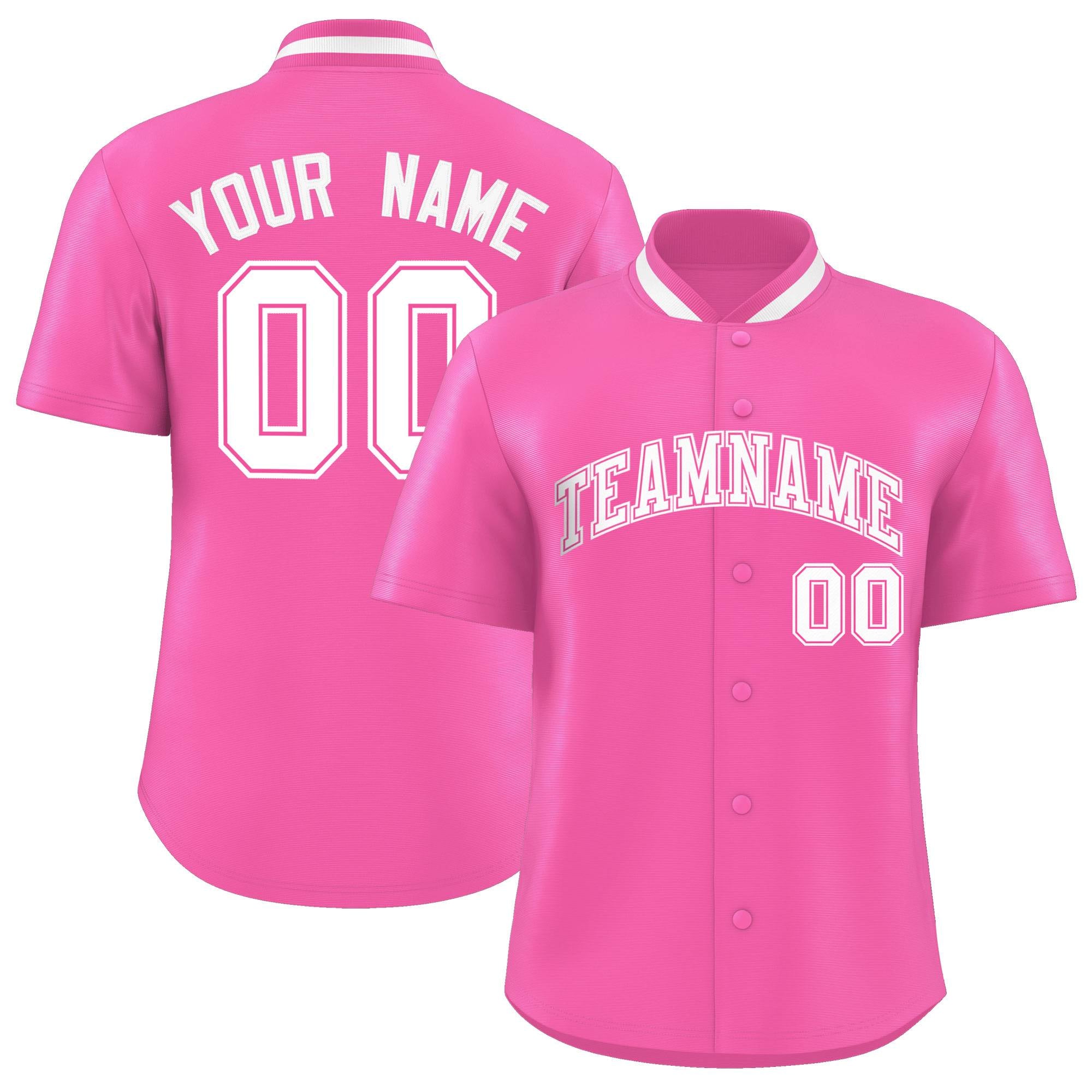 Custom Pink Classic Style Authentic Stand Collar Baseball Jersey