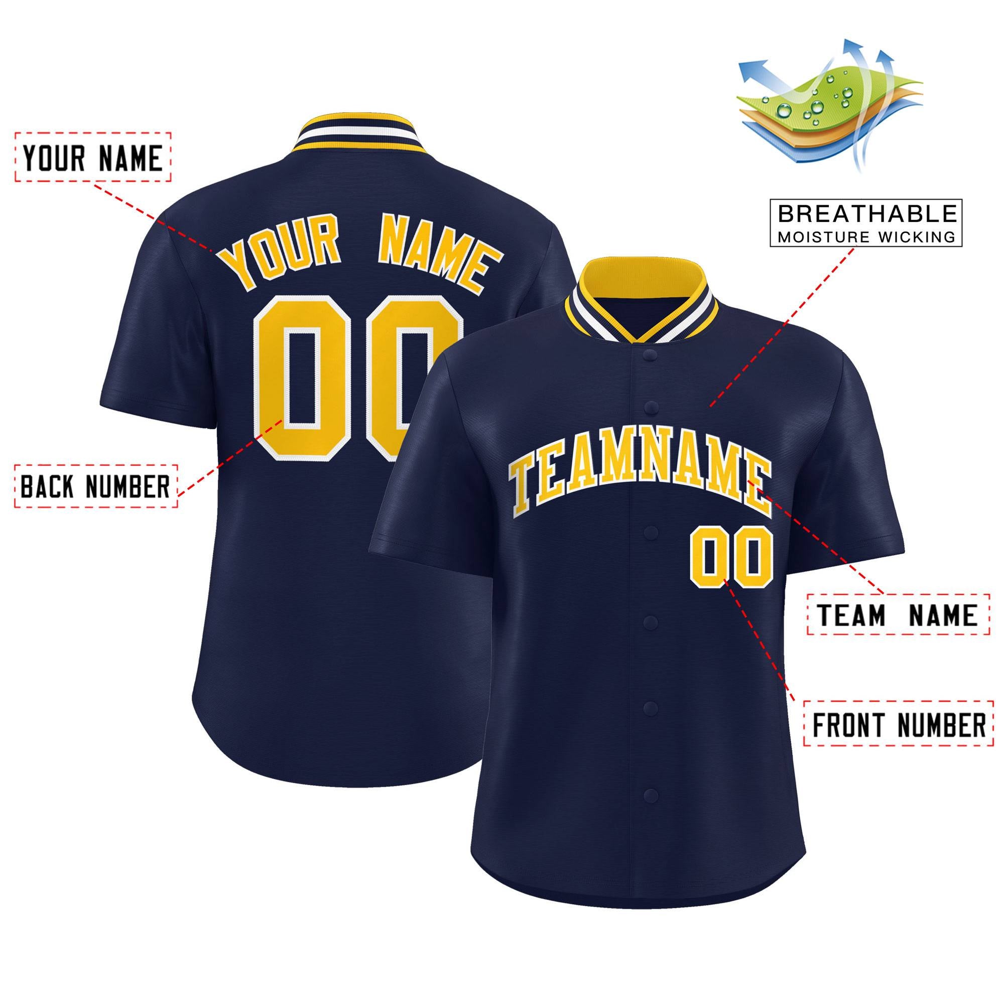 Custom Navy Classic Style Authentic Stand Collar Baseball Jersey