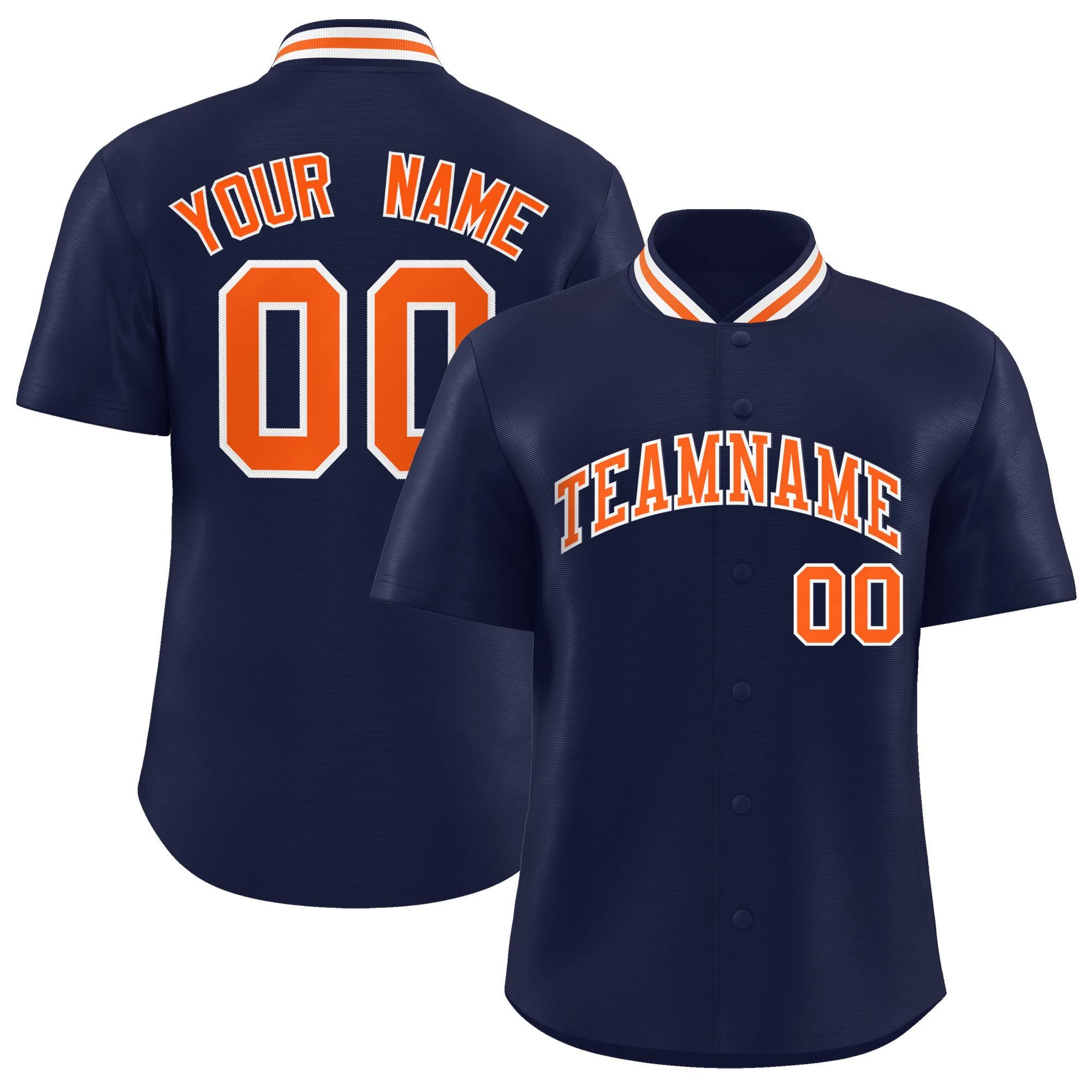 Custom Navy Classic Style Authentic Stand Collar Baseball Jersey