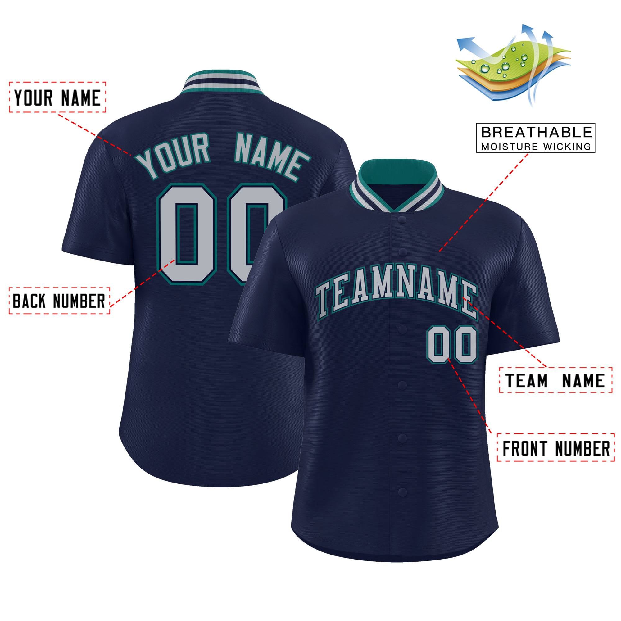 Custom Navy Classic Style Authentic Stand Collar Baseball Jersey