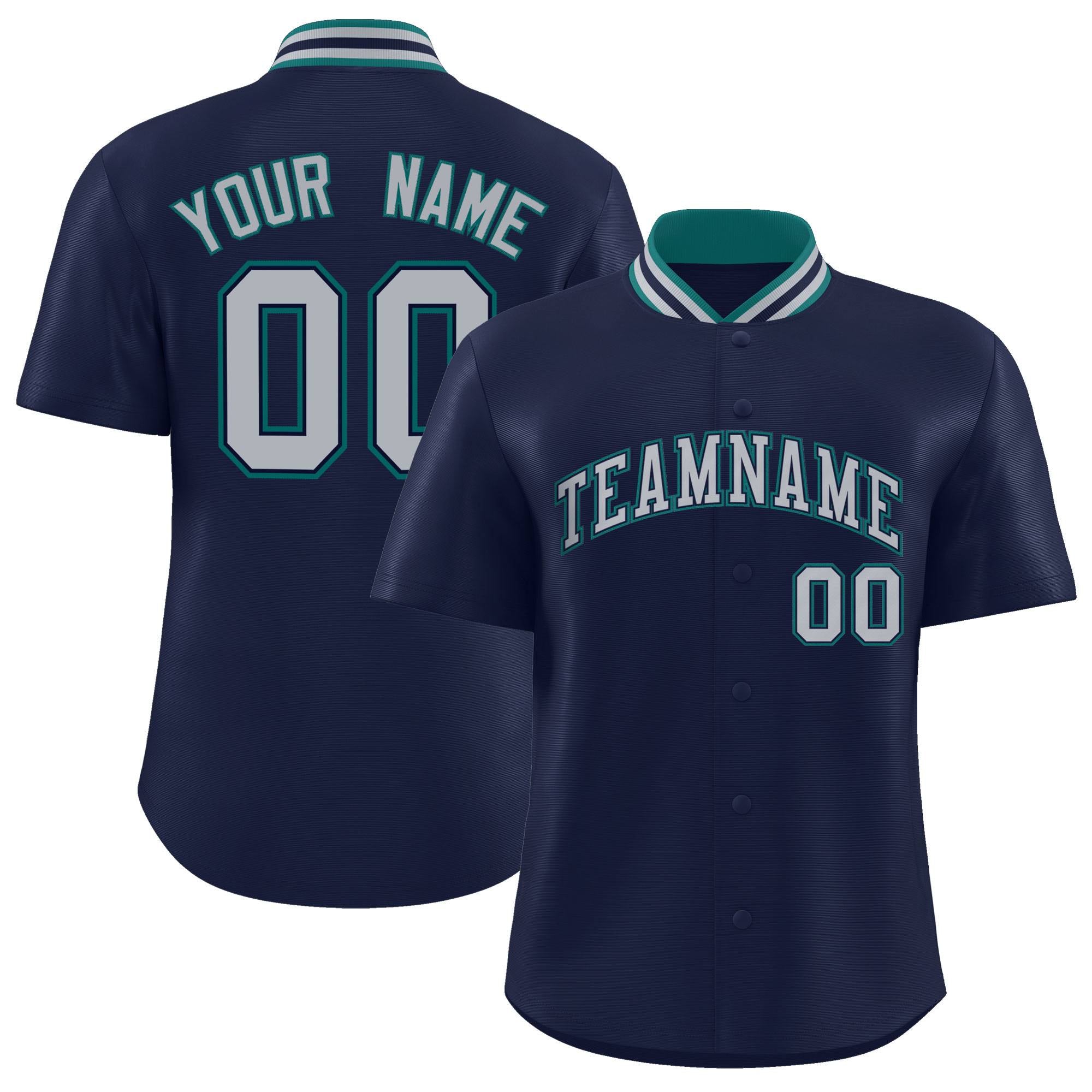 Custom Navy Classic Style Authentic Stand Collar Baseball Jersey