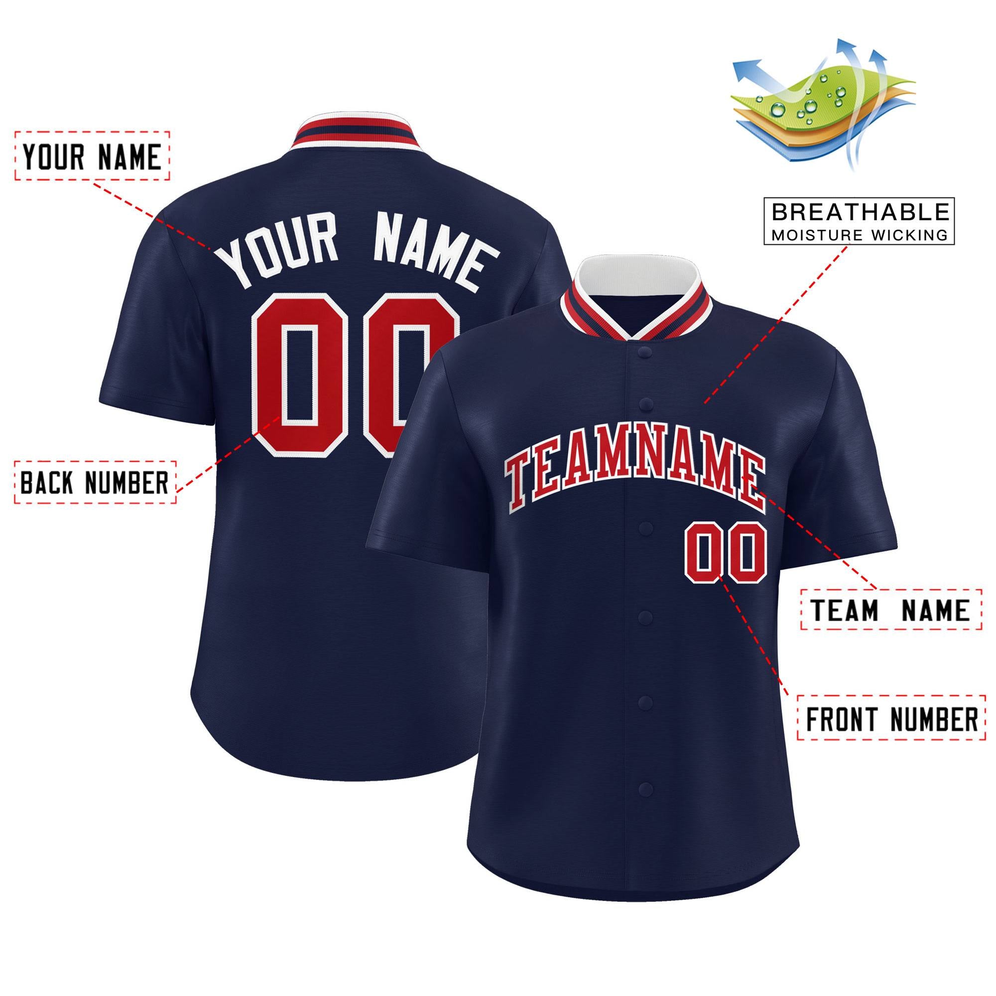 Custom Navy Classic Style Authentic Stand Collar Baseball Jersey