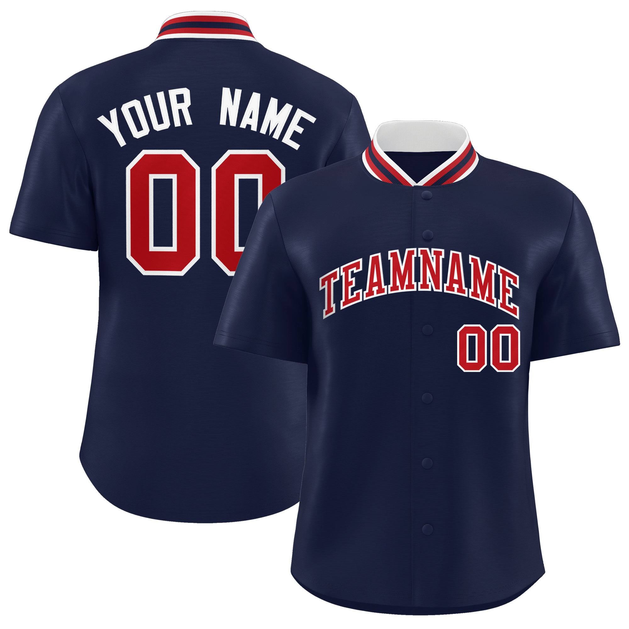 Custom Navy Classic Style Authentic Stand Collar Baseball Jersey