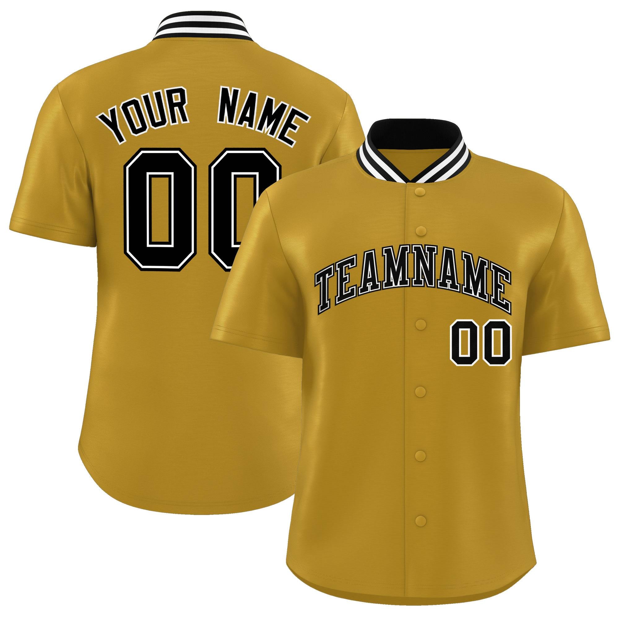 Custom Old Gold Classic Style Authentic Stand Collar Baseball Jersey