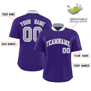 Custom Purple Classic Style Authentic Stand Collar Baseball Jersey