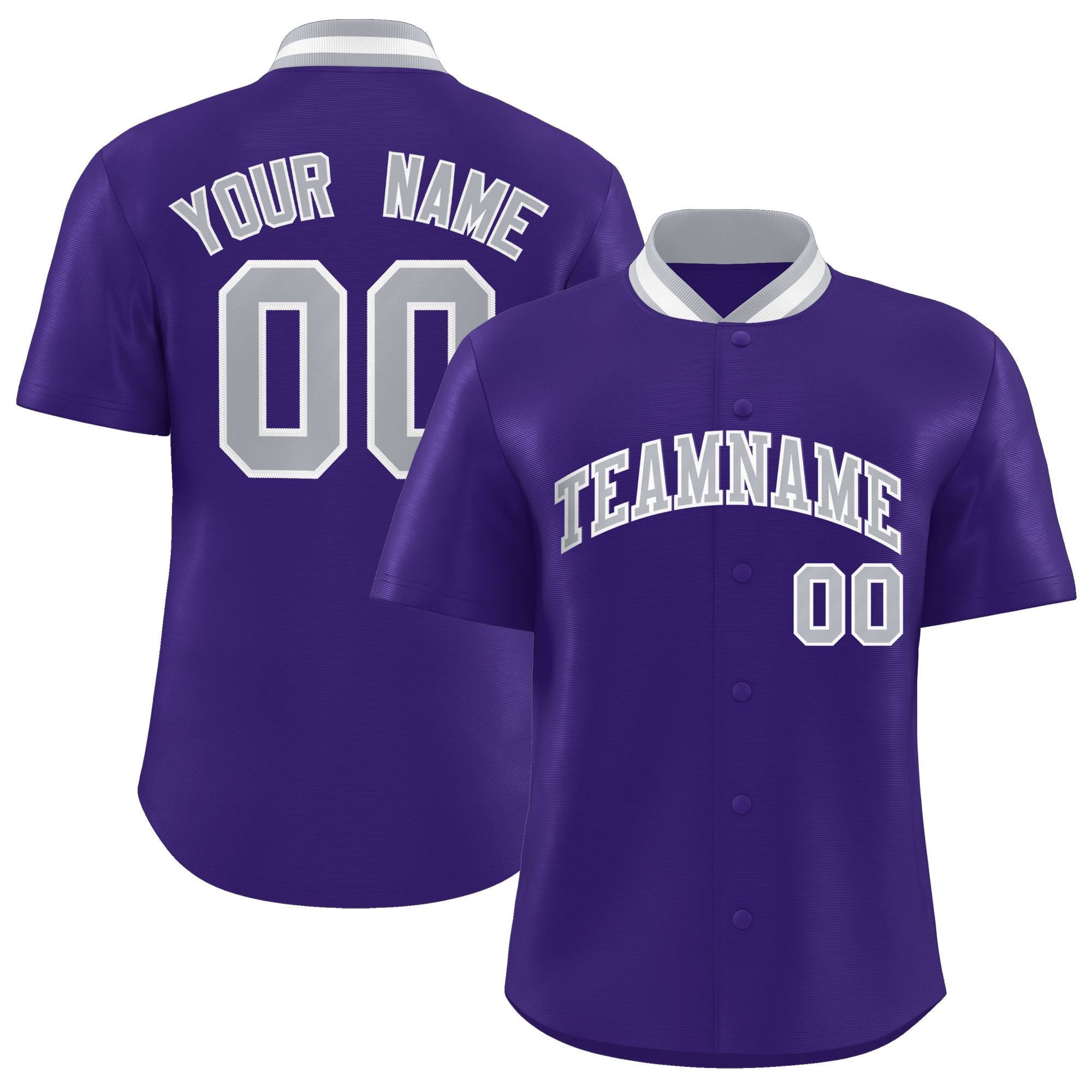 Custom Purple Classic Style Authentic Stand Collar Baseball Jersey