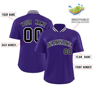 Custom Purple Classic Style Authentic Stand Collar Baseball Jersey